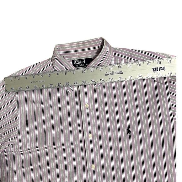 Polo Ralph Lauren Shirt Men’s 16.5 Purple Stripe Button Up Andrew Dress Pony - Picture 6 of 9